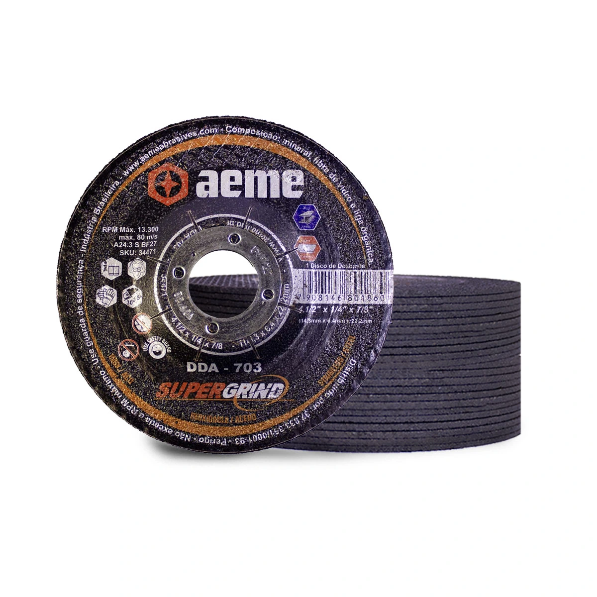 Disco Desbaste Aeme Aço/inox Dda 703 4.1/2x1/4x7/8 (114.3x6.4x22.22) 50 Unidades