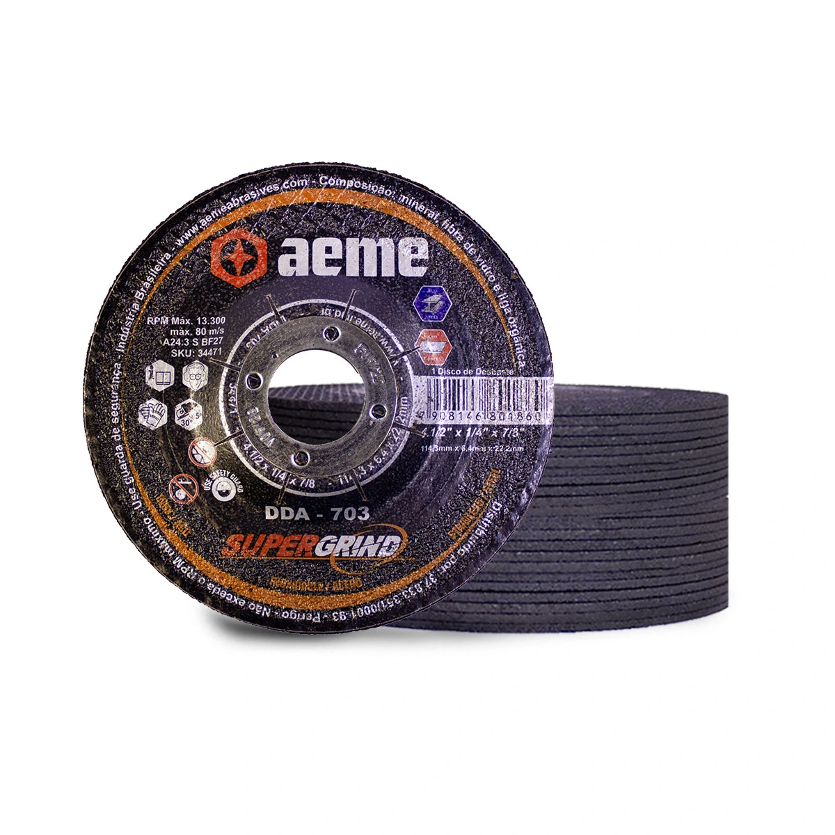 Disco Desbaste Aeme Aço/inox Dda 703 7x1/4x7/8 (180x6.4x22.22) 25 Unidades