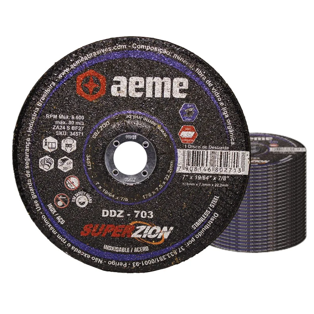 Disco Desbaste Aeme Zirconado Ddz 703 7x19/64x7/8 (180x7.5x22.22) 25 Unidades