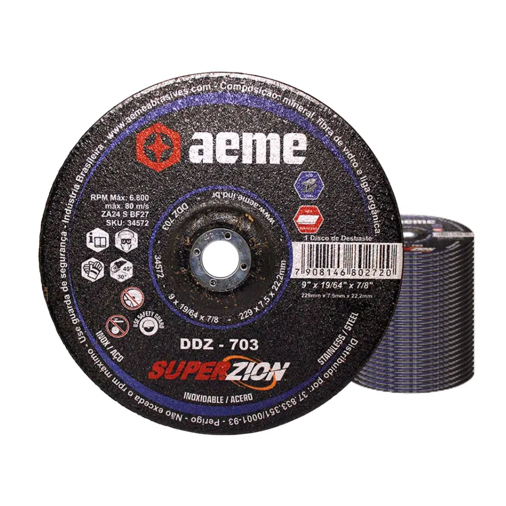 Disco Desbaste Aeme Zirconado Ddz 703 9x19/64x7/8 3t (228.6x7.5x22.22) 25 Unidades