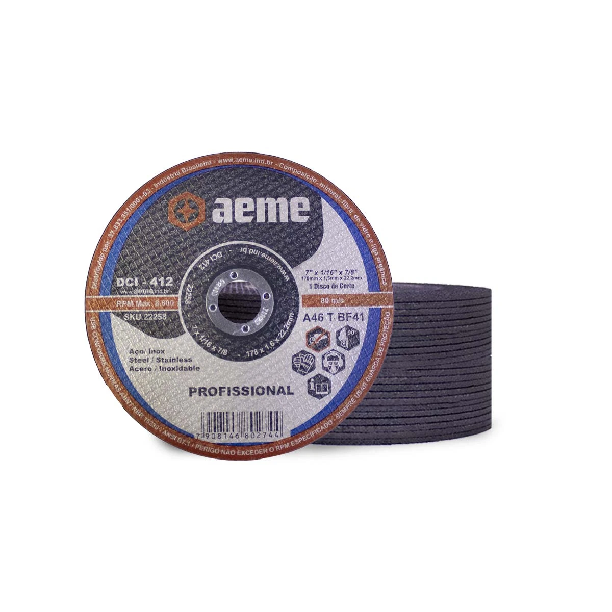 Disco Corte Fino Aeme Dci 412 7x1/16x7/8 (180x1.6x22.22) 50 Unidades