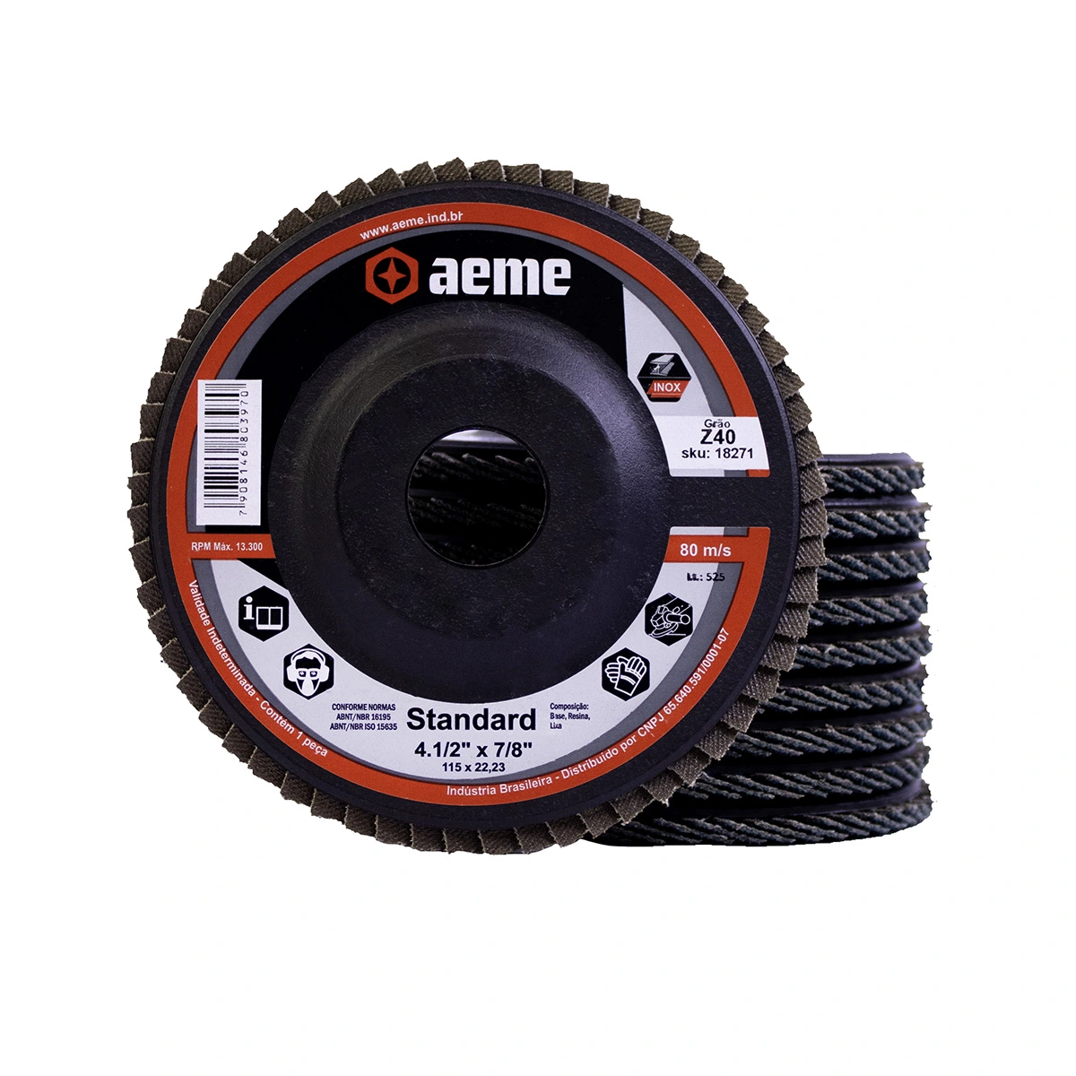 Disco Flap Aeme Standard Nylon Preto Reto Zircônio 4.1/2" (115mm) 10 Unidades - 40