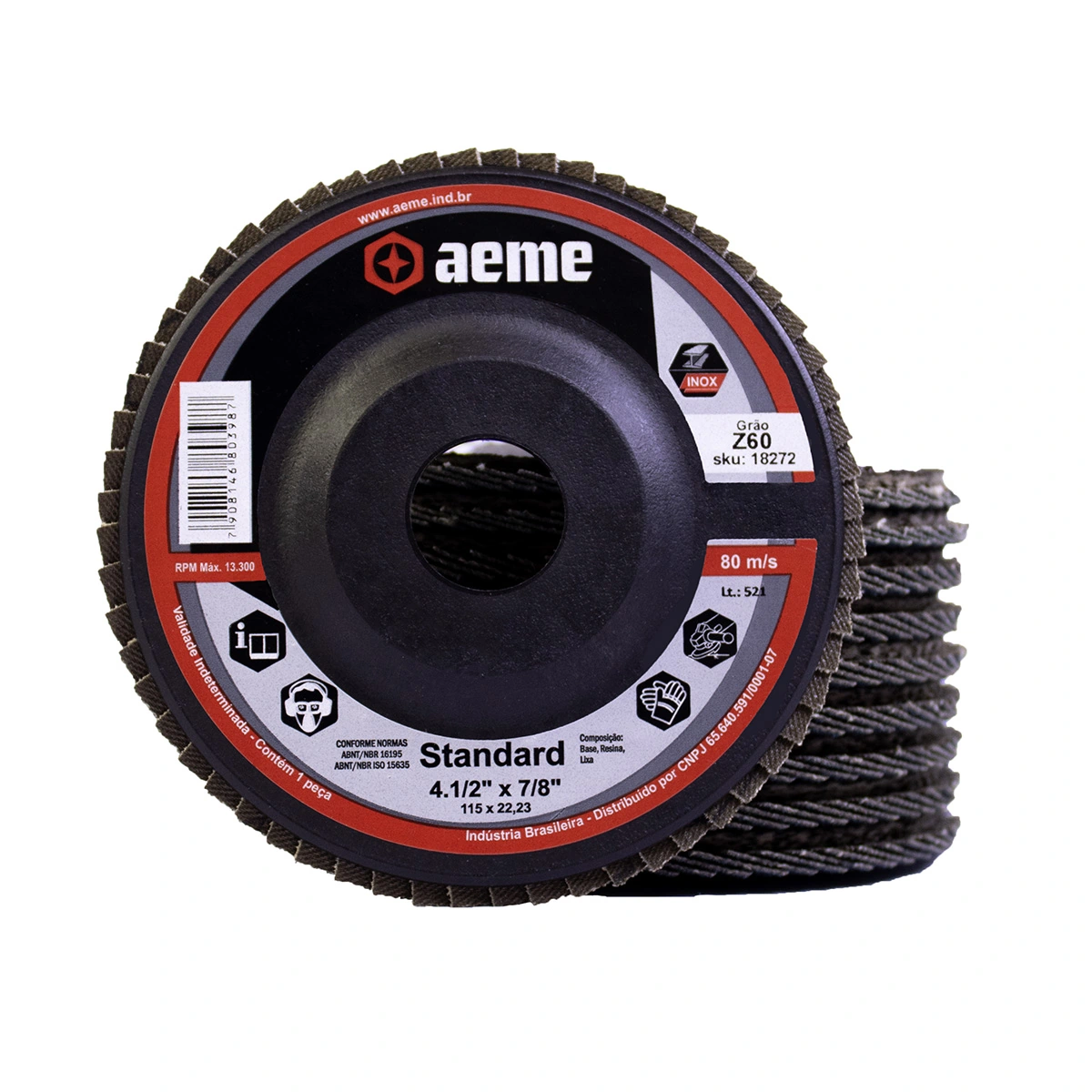 Disco Flap Aeme Standard Nylon Preto Reto Zircônio 4.1/2" (115mm) 10 Unidades - 60