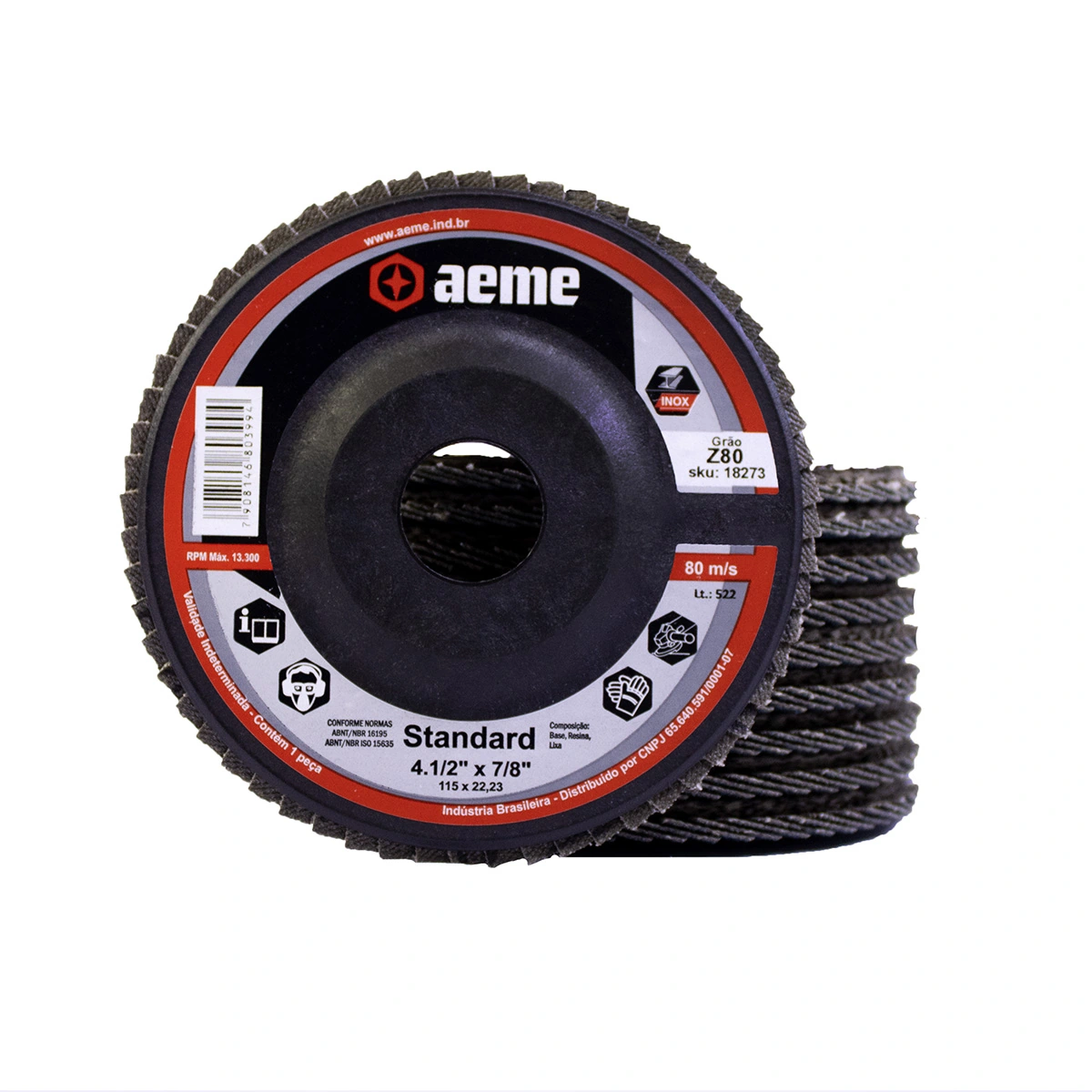 Disco Flap Aeme Standard Nylon Preto Reto Zircônio 4.1/2" (115mm) 10 Unidades - 80