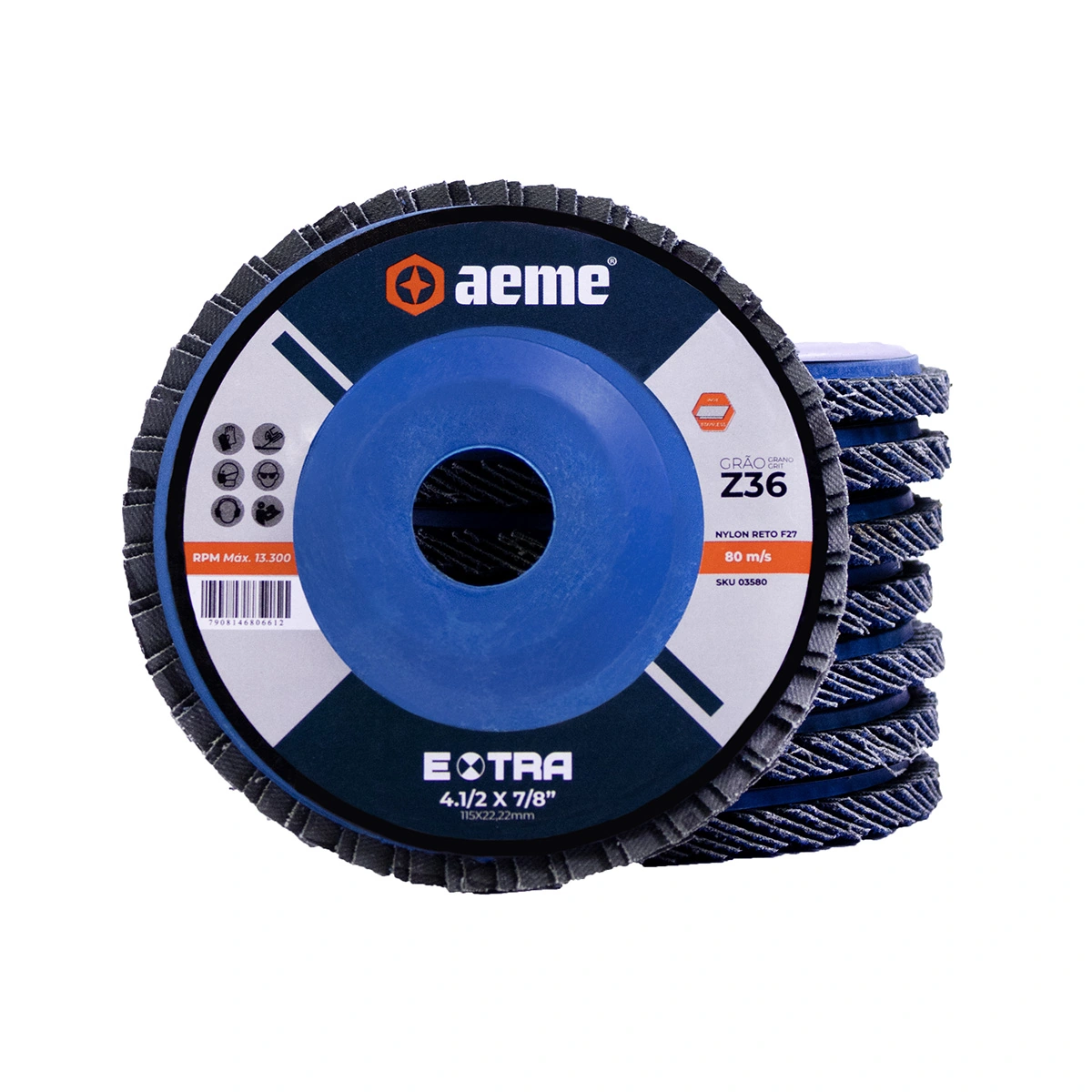 Disco Flap Aeme Extra Nylon Reto Zircônio 4.1/2" (115mm) 10 Unidades - 36