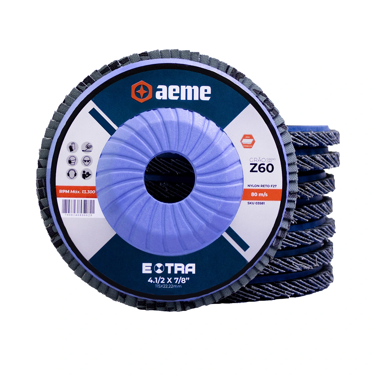 Disco Flap Aeme Extra Nylon Reto Zircônio 4.1/2" (115mm) 10 Unidades - 60