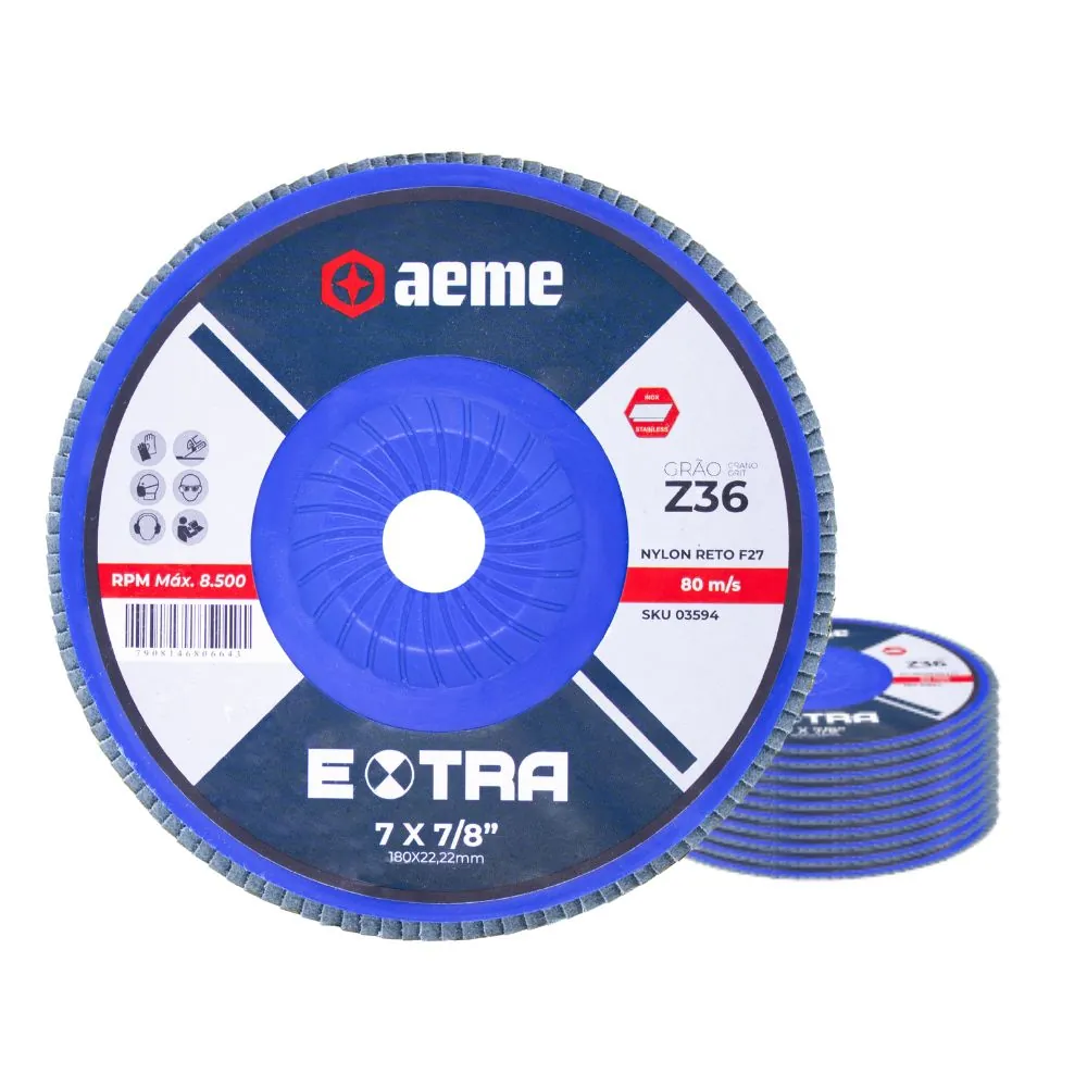 Disco Flap Aeme Extra Nylon Reto Zircônio 7" (180mm) 10 Unidades - 80