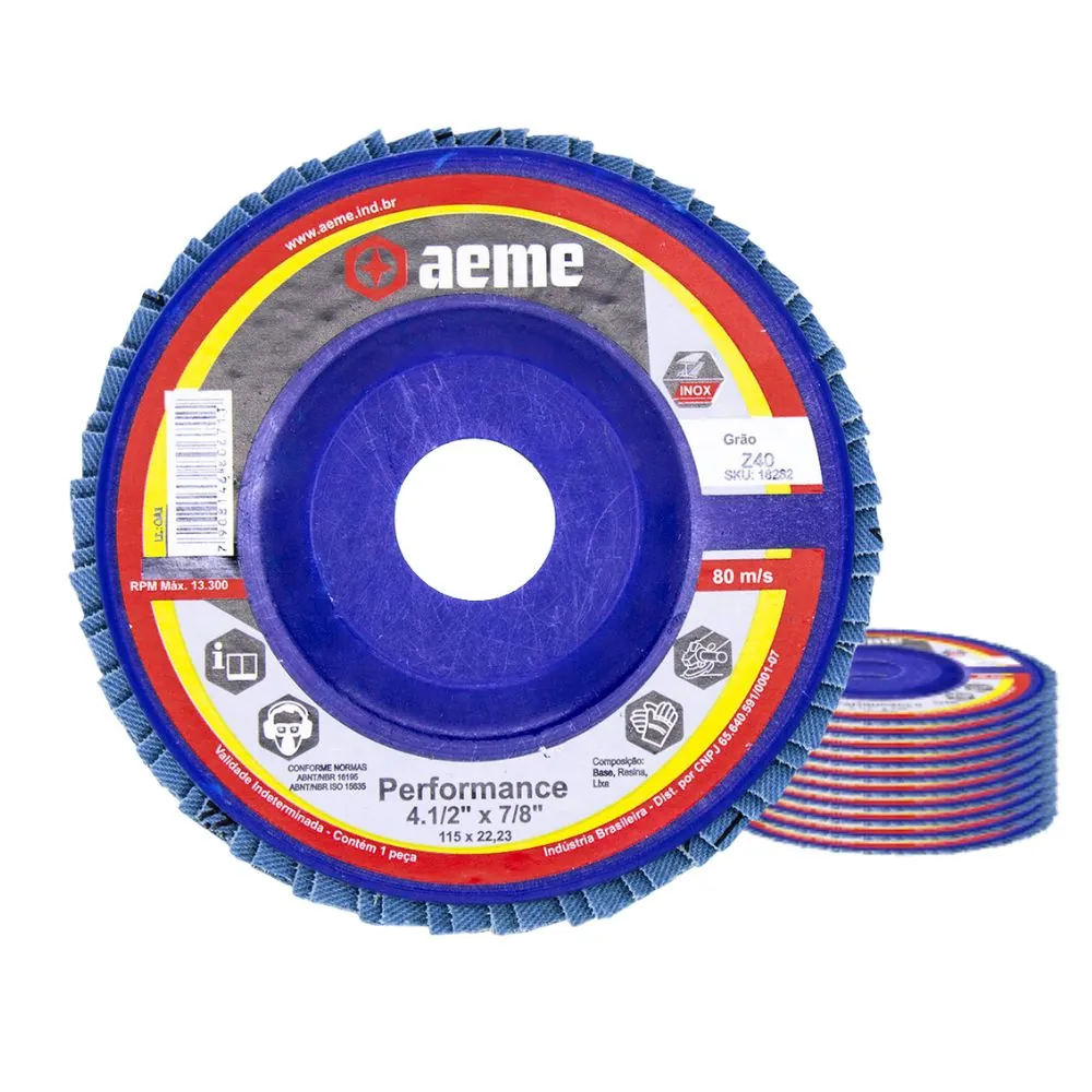 Disco Flap Aeme Performance Nylon Reto Zircônio 4.1/2" (115mm) 10 Unidades - 40