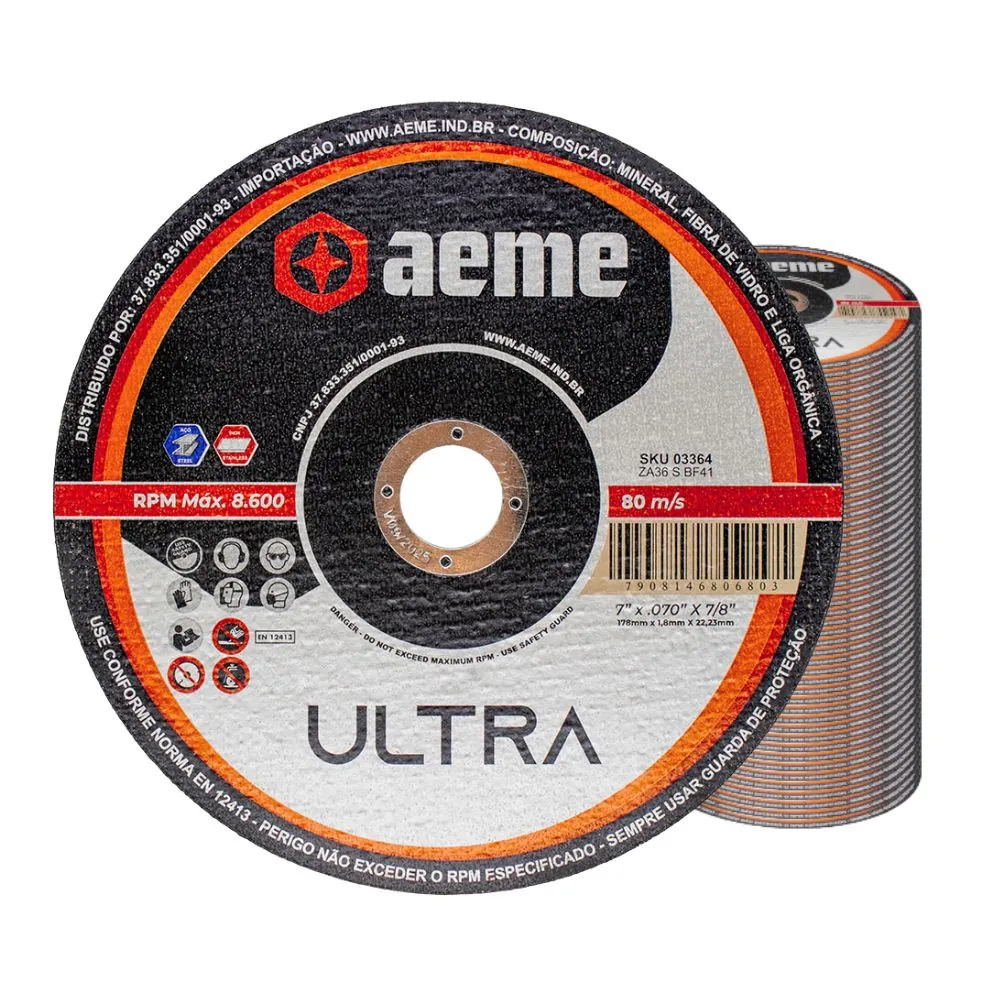Disco Corte Fino Aeme Ultra 7x070x7/8 (178x1.8x22.22) 50 Unidades