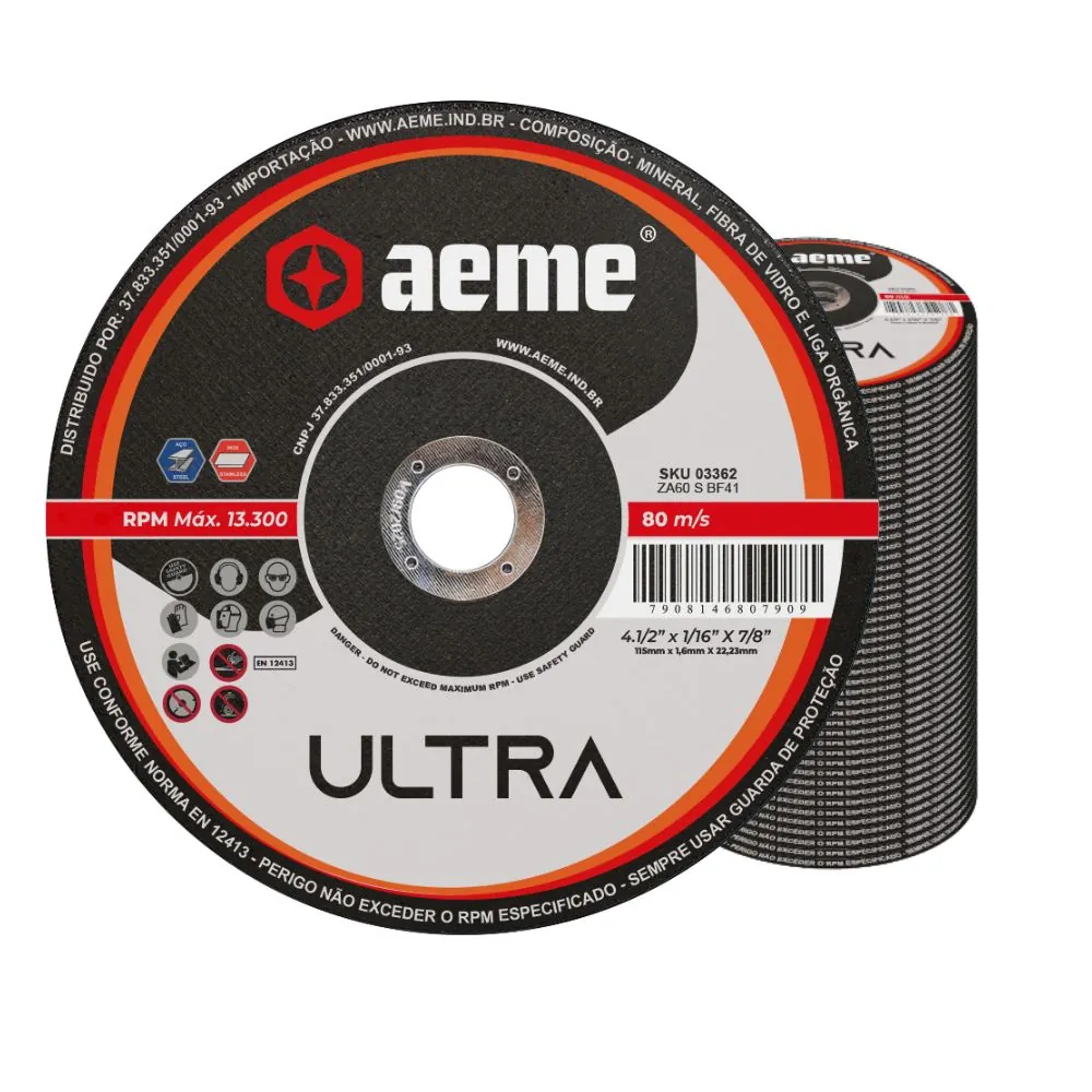 Disco Corte Fino Aeme Ultra 4.1/2x1/16x7/8 (115x1.6x22.2) 50 Unidades