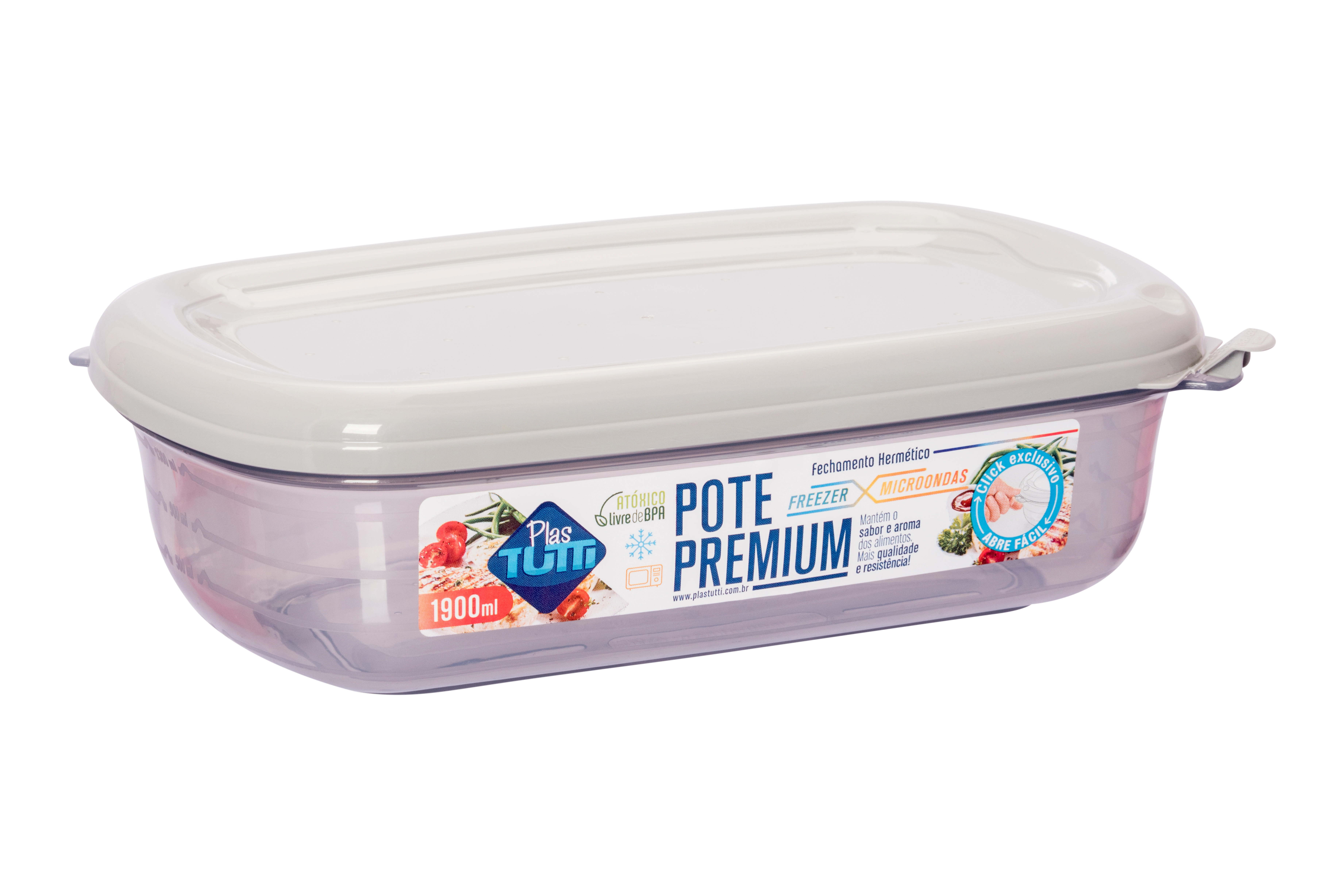 Pote Retangular Color Cinza 1900ml 0022 06c Plastutti