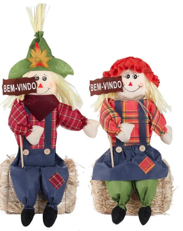 Enfeite Junino Bonecos Sentados Bem Vindo