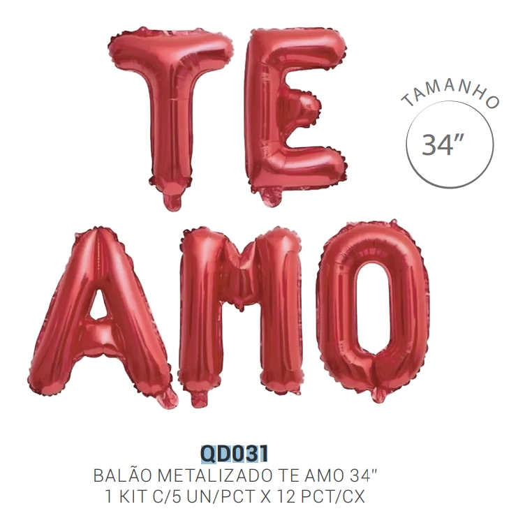 Balao Metalizado Te Amo 34 Polegadas Silver Plastic