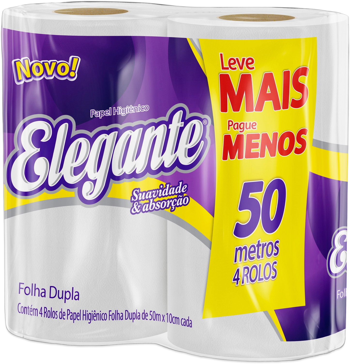 Papel Higiênico Folha Dupla Neutro Elegante 50m Pacote 4 Unidades Leve Mais Pague Menos