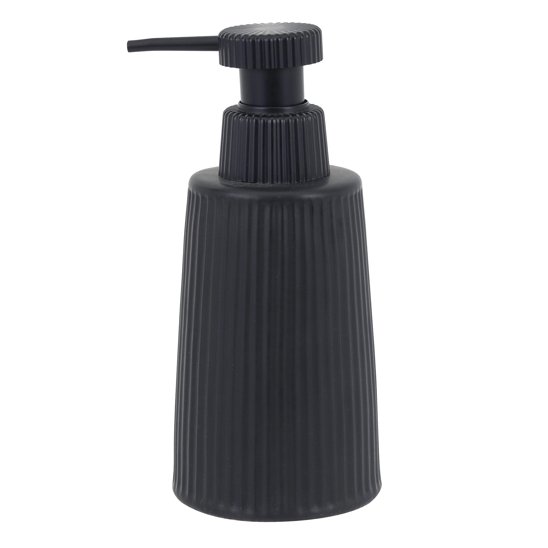 Porta Sabonete Líquido de Bancada para Banheiro 280ml Cerâmica Preto Ribbed Oikos