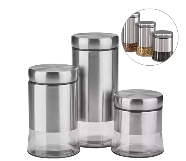 Kit Pote Vidro Tampa Inox 3pcs 9068 Mimo