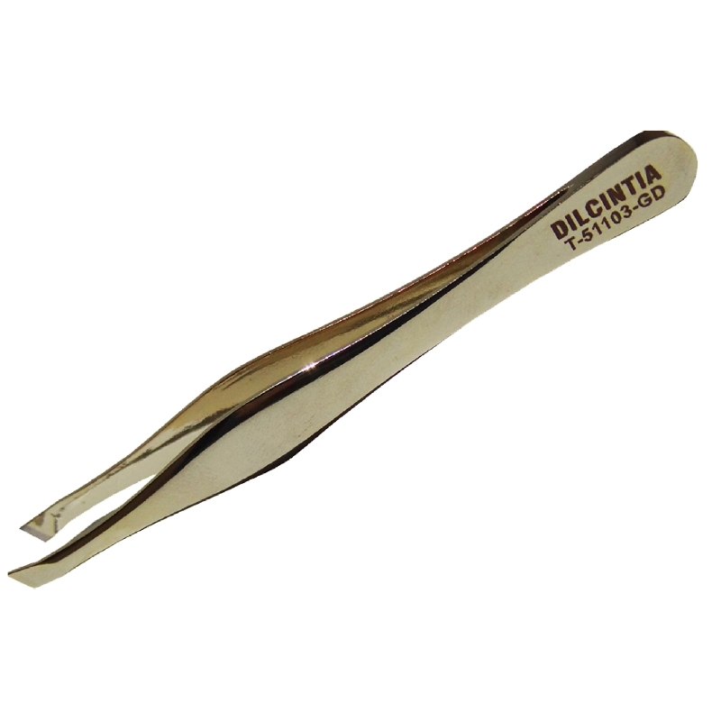 Pinça Aço Inox Ponta Diagonal Dourada Dilcintia