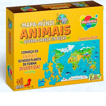 Quebra Cabeca Mapa Mundi Animais 119 Pecas Mdf