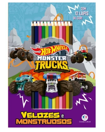 Livro Kit Colorir Hotwheels Velozes Monstruosos 96023 Ciranda