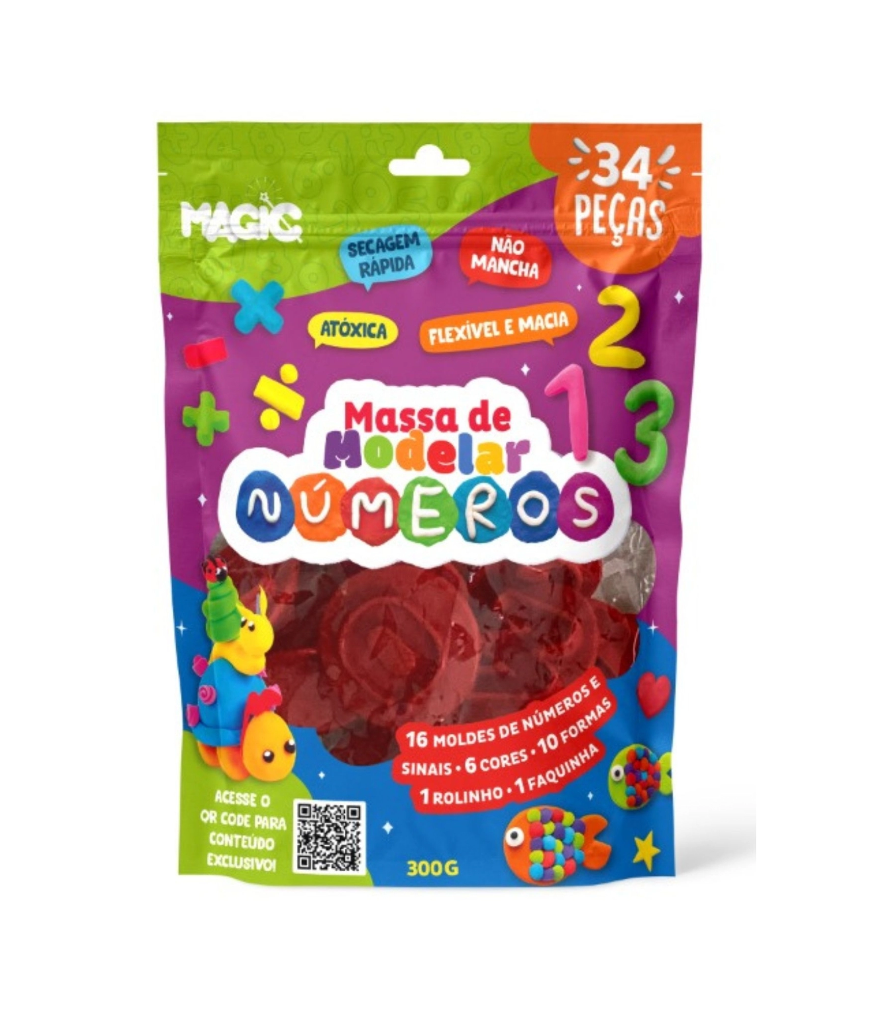 Kit Massinha Modelar Numeros Formas 300g 34pcs 7899550901911 Magic