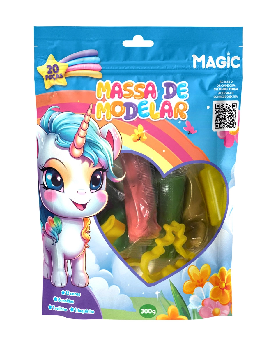 Kit Massinha Modelar 12 Cores Moldes Unicornio 902710 Magic