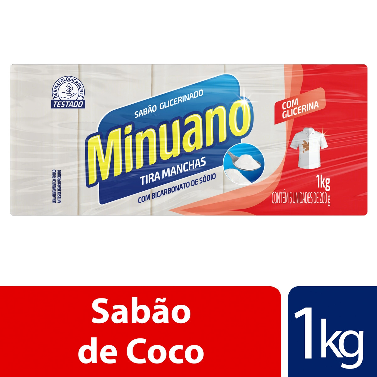 Sabão Barra Glicerinado Tira Manchas Minuano Pacote 1kg 5 Unidades