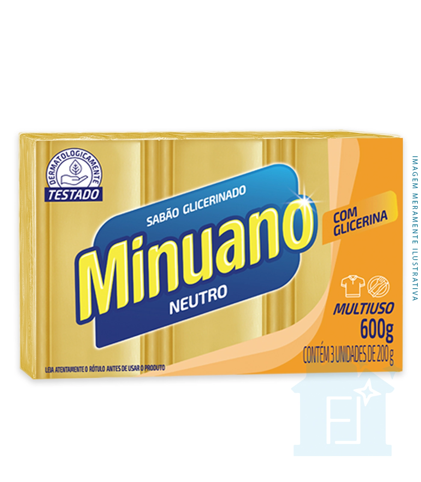 Sabão Barra Glicerinado Multiuso Neutro Minuano Pacote 600g 3 Unidades