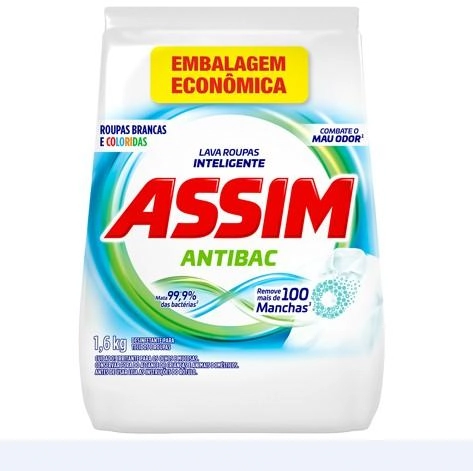 Lava Roupas Pó Roupas Brancas E Coloridas Assim Antibac Pacote 1,6kg Embalagem Econômica