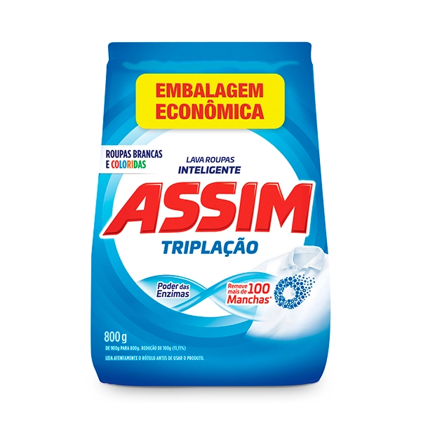 Lava Roupas Pó Assim Bicarbonato Triplação Pacote 800g Embalagem Econômica