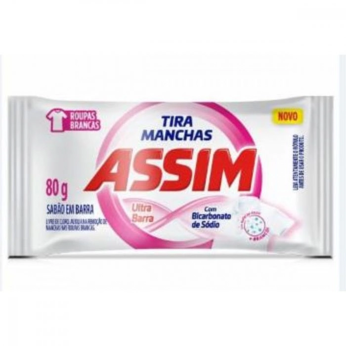 Sabão Barra Roupas Brancas Tira Manchas Assim Flow Pack 80g