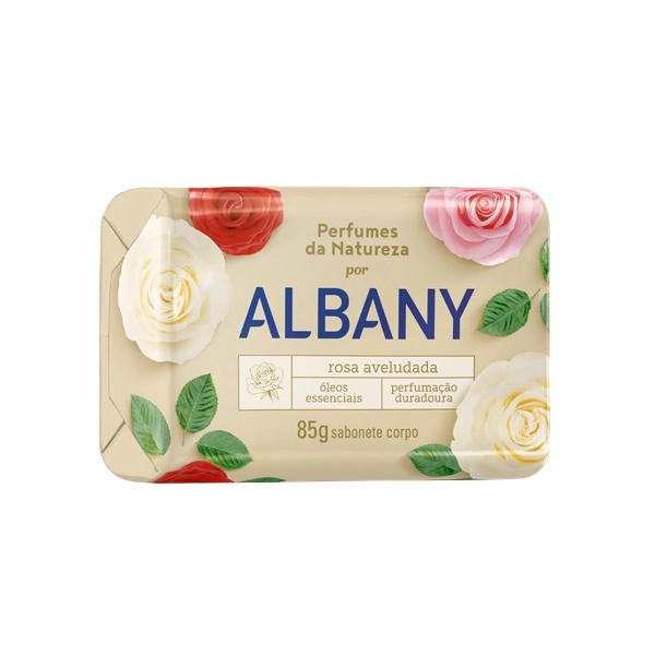 Sabonete Barra Rosa Aveludada Albany Perfumes Da Natureza Envoltório 85g