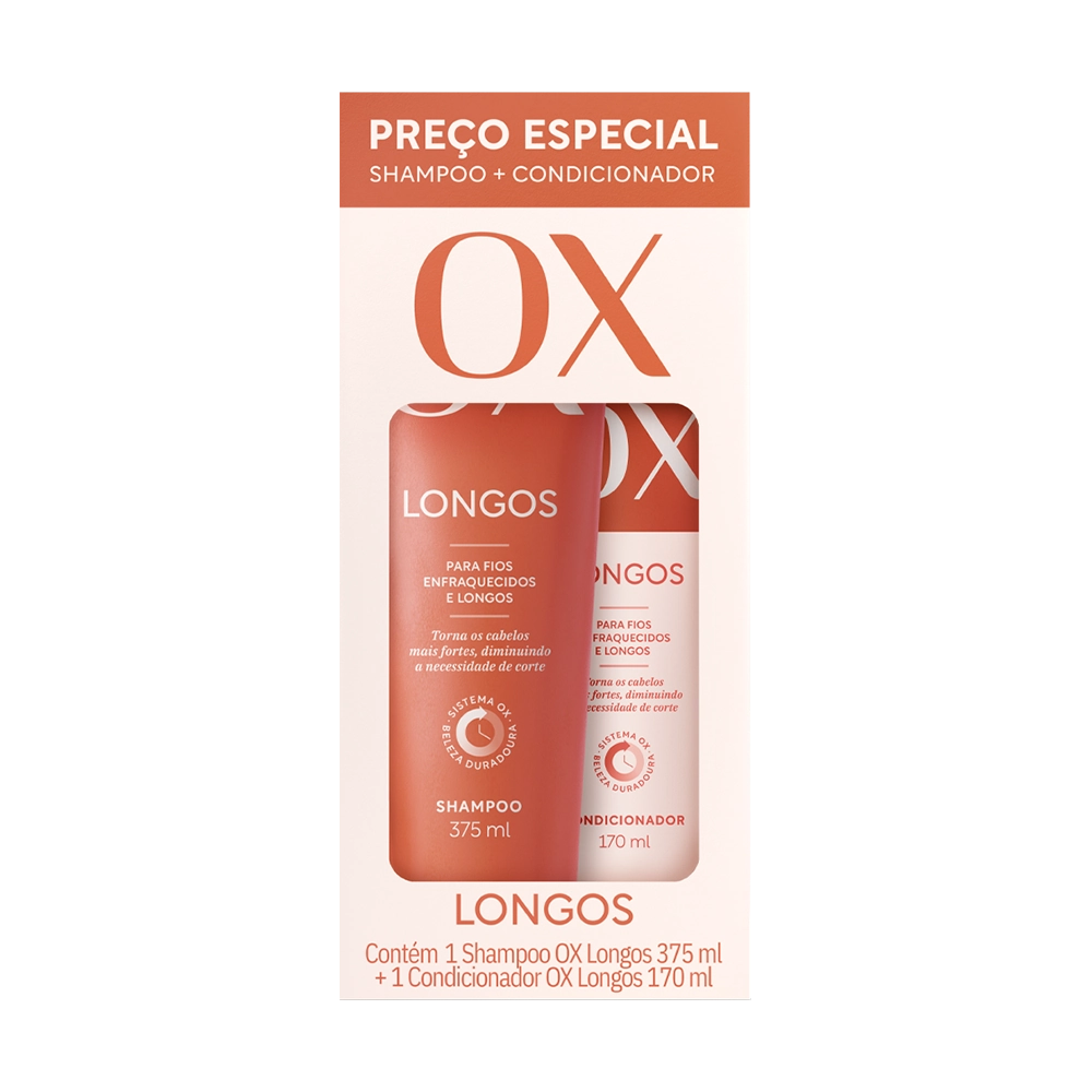 Kit Shampoo 375ml Condicionador 170ml Ox Cosméticos Longos
