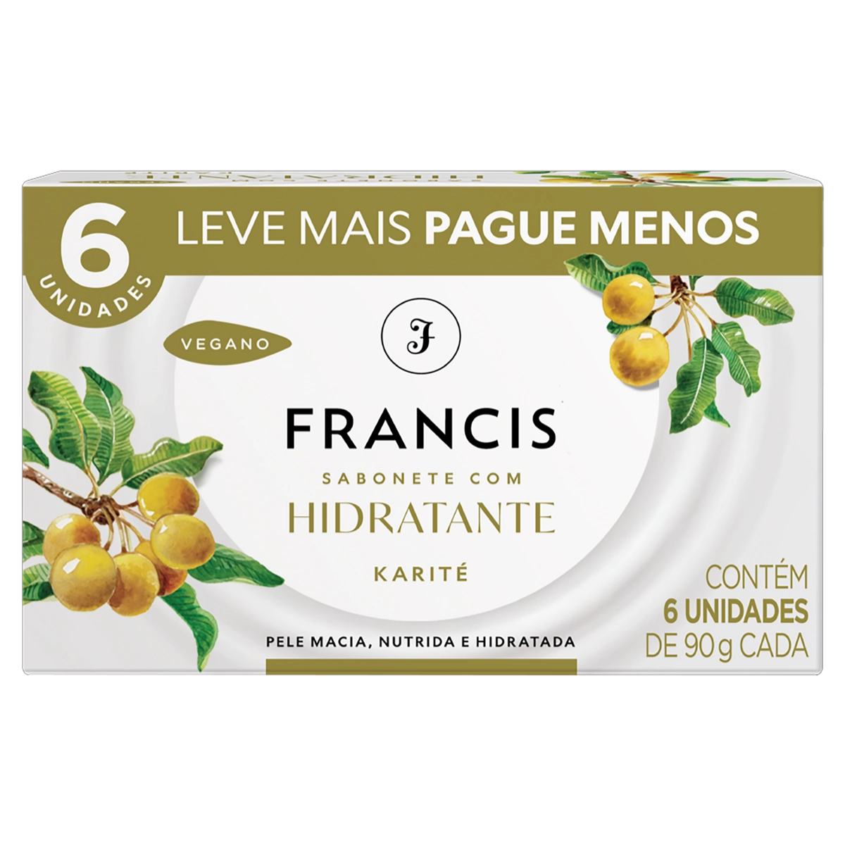Pack Sabonete Barra Hidratante Karité Francis Caixa 6 Unidades 90g Cada Leve Mais Pague Menos