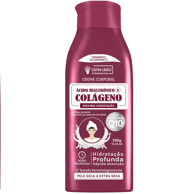Creme Corporal Capim Limao Acido Hialuronico C/ Colageno Q10 350g