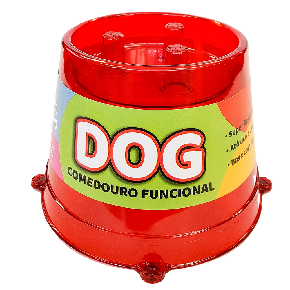 Comedouro Pet Toys Funcional Lento Vermelho Transparente 250 Ml
