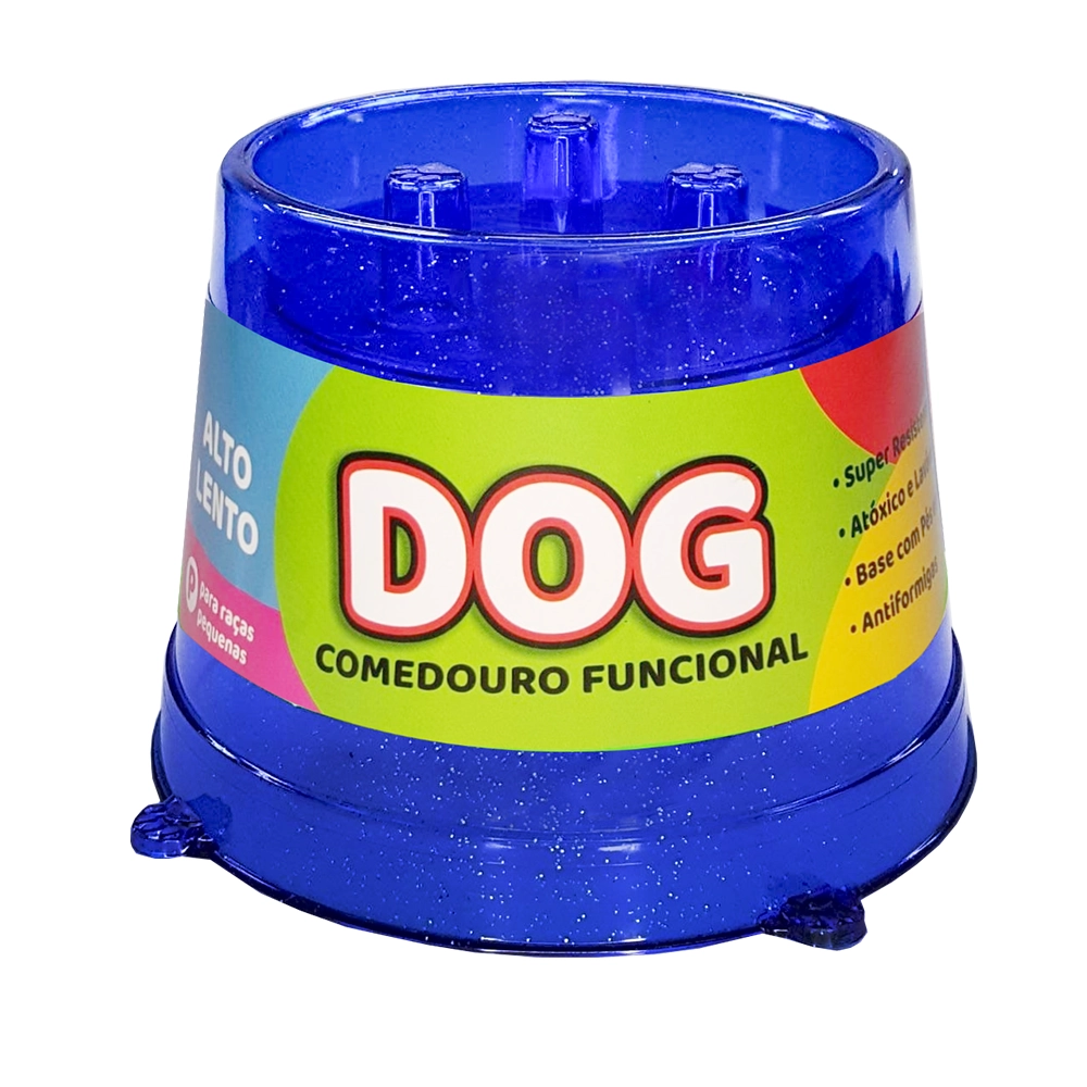 Comedouro Pet Toys Funcional Lento Azul Transparente Com Glitter 250 Ml