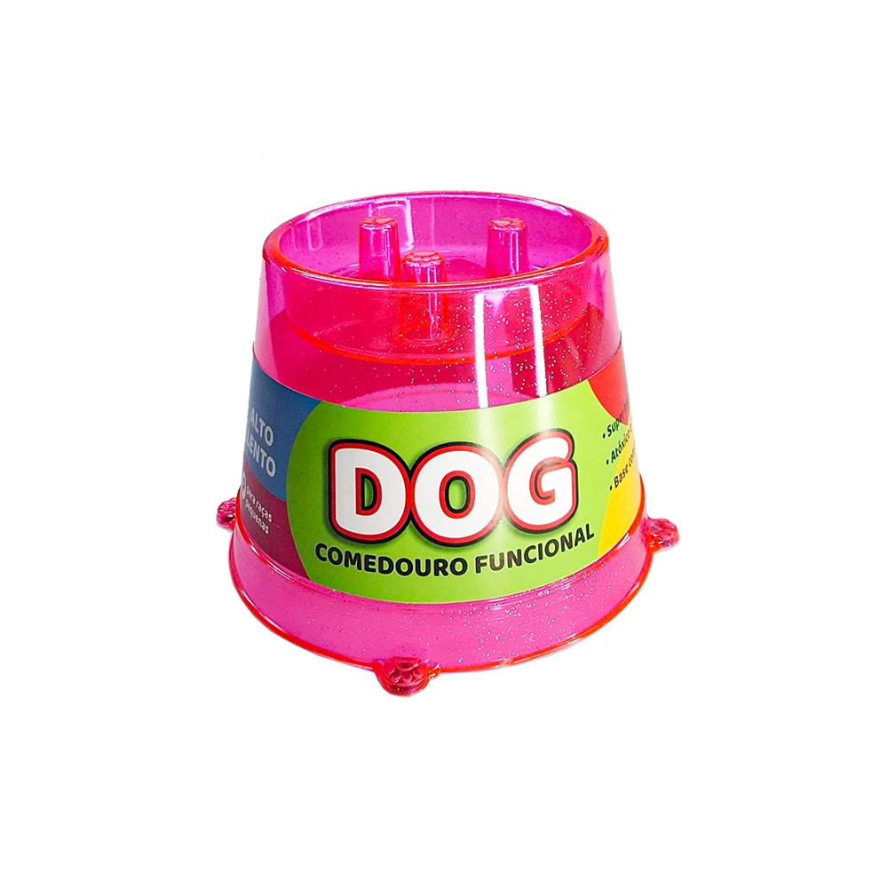 Comedouro Pet Toys Funcional Lento Rosa Transparente 250 Ml