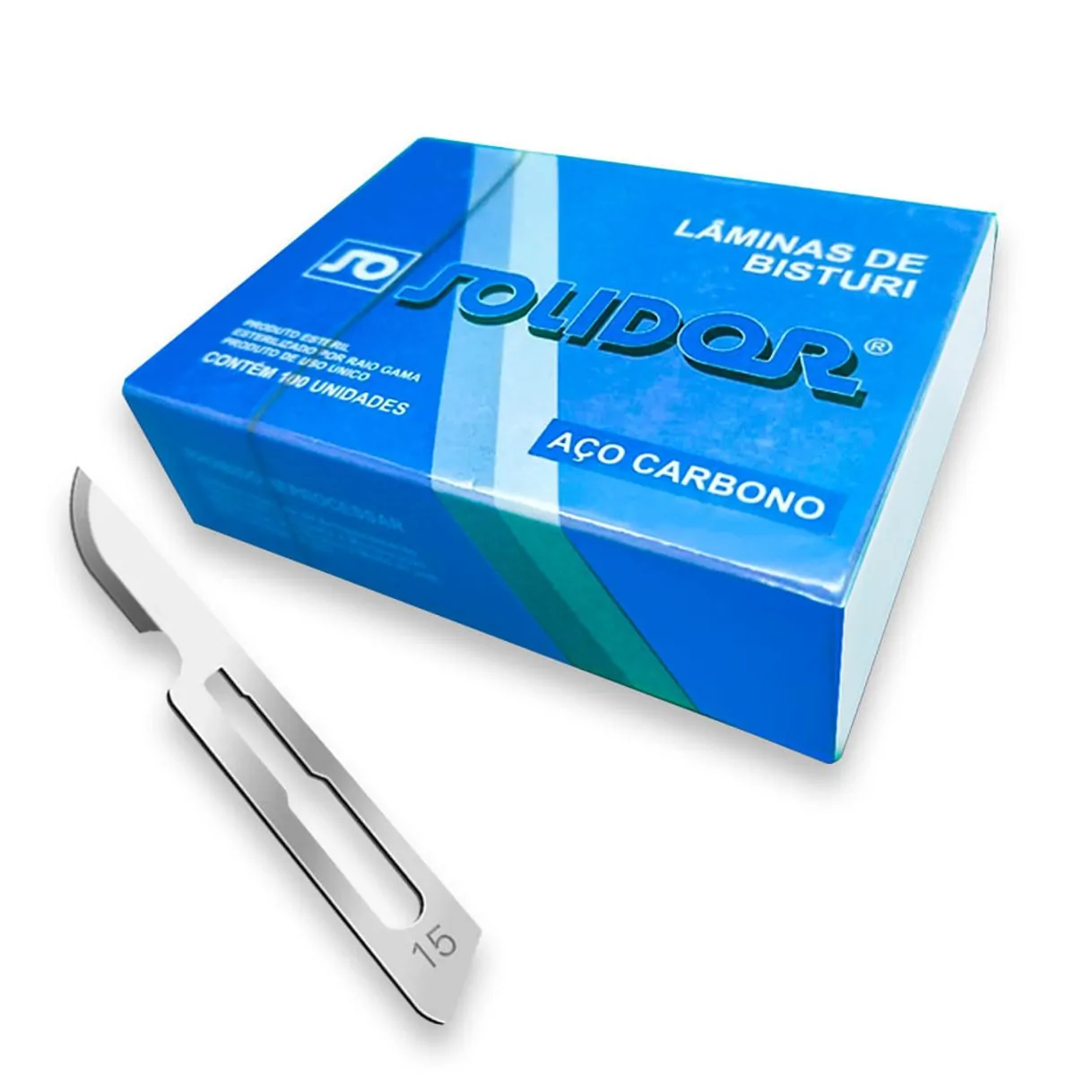 Lâmina de Bisturi Solidor Aço Carbono - Labor Import - Lâmina de Bisturi Solidor N°15 Aço Carbono Ca