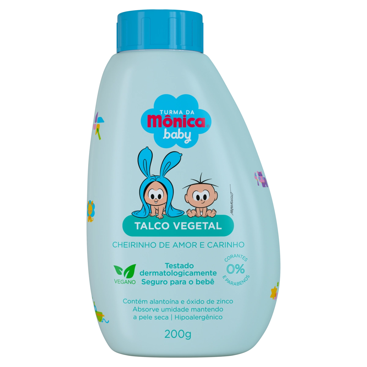 Talco Infantil Vegetal Cheirinho De Amor E Carinho Turma Da Mônica Baby Frasco 200g