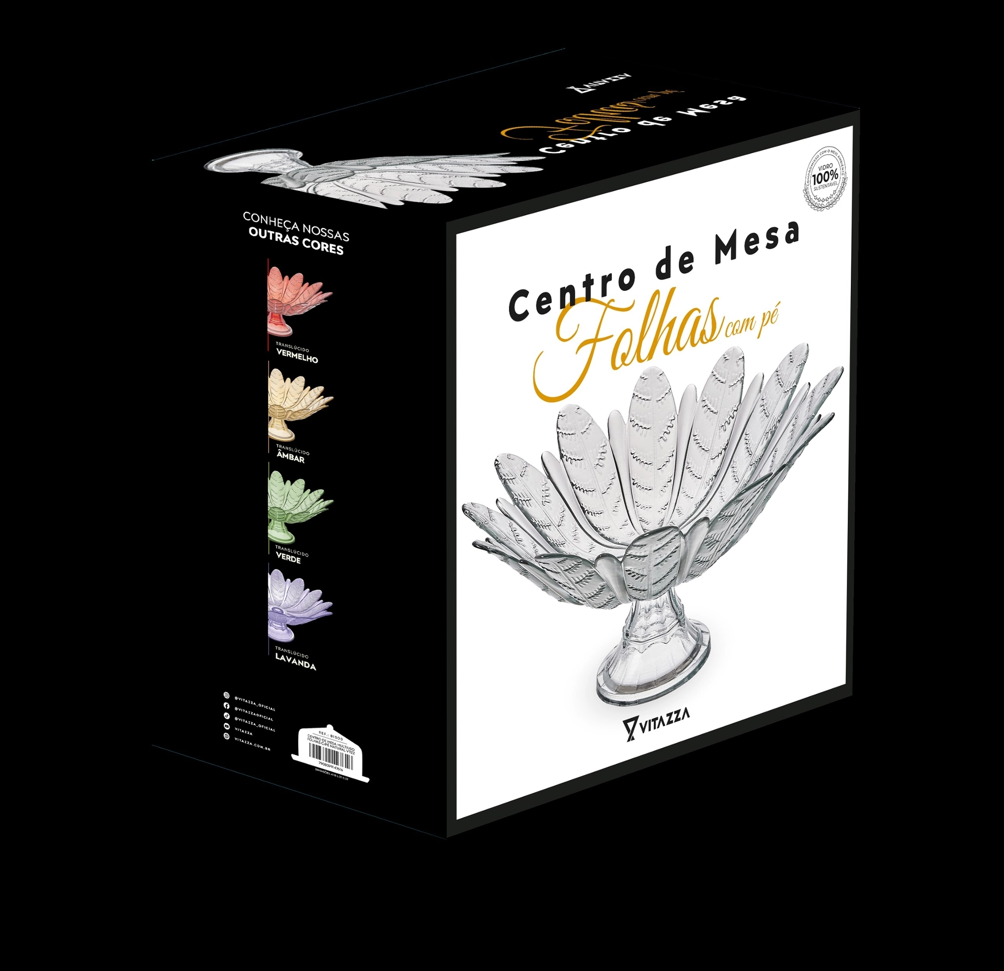 Centro Mesa Pe Folhas Natural Cx Presente Black B1500 Vitazza