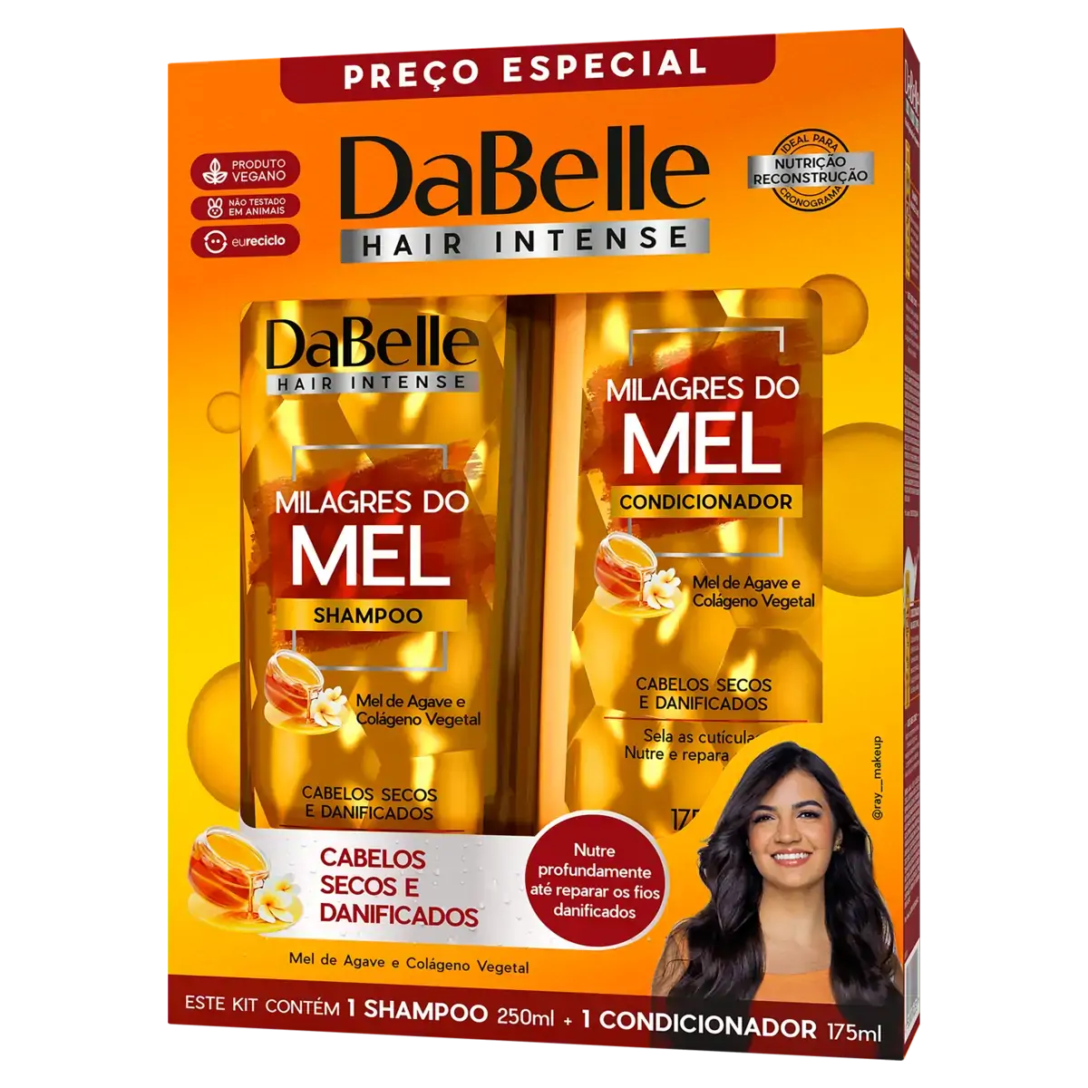 Kit Shampoo 250ml Condicionador 175ml Dabelle Hair Intense Milagres Do Mel