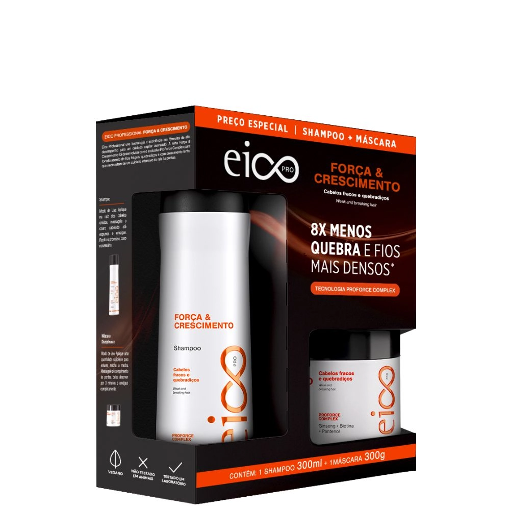 Kit Pro Eico Força Crescimento Shp 300ml Máscara 300g