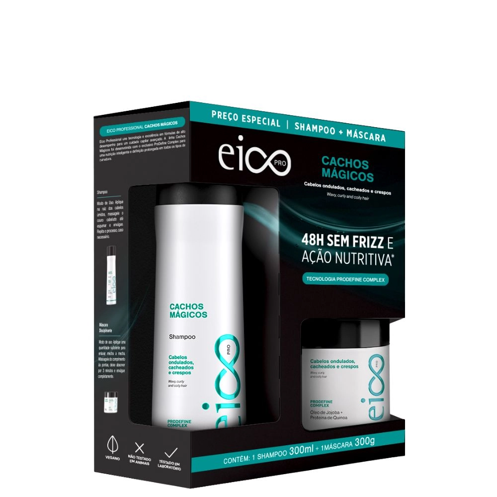 Kit Pro Eico Cachos Mágicos Shp 300ml Máscara 300g