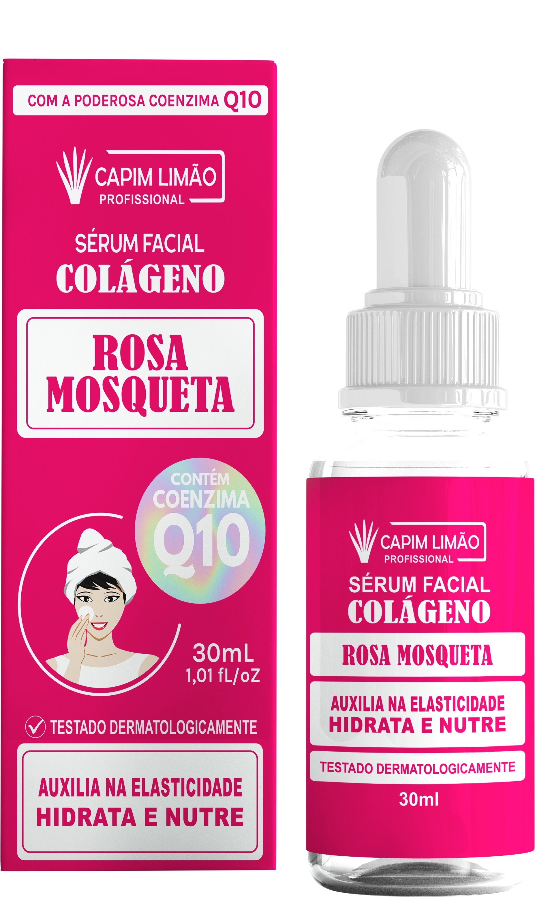 Sérum Facial Rosa Mosqueta Q10 Colágeno Capim Limão 30ml