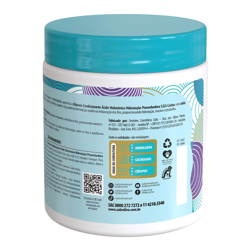Creme/mascara Tratamento Salon Line Sos Acido Hialuronico 500g
