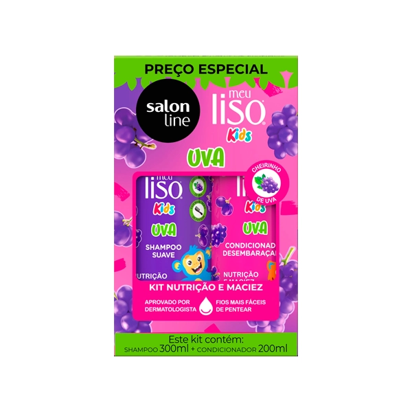 Kit Sh 300ml Cond 200ml S Line Meu Liso Kids Uva