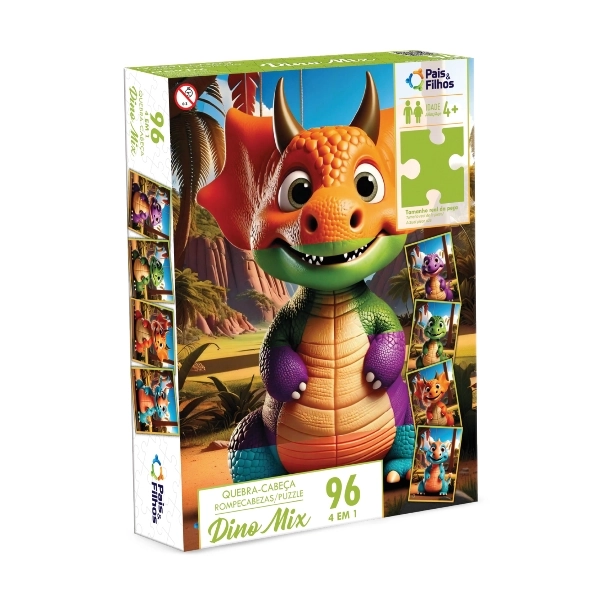 Quebra Cabeca 96pc Dino Mix 793016 Pais E Filhos