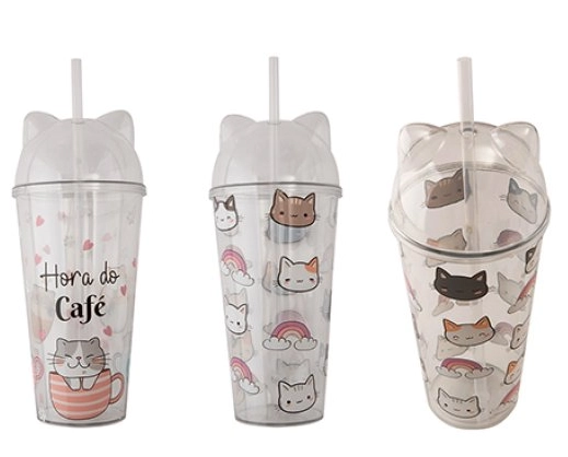 Copo C/tp. E Canudo De Plastico Animais 680ml