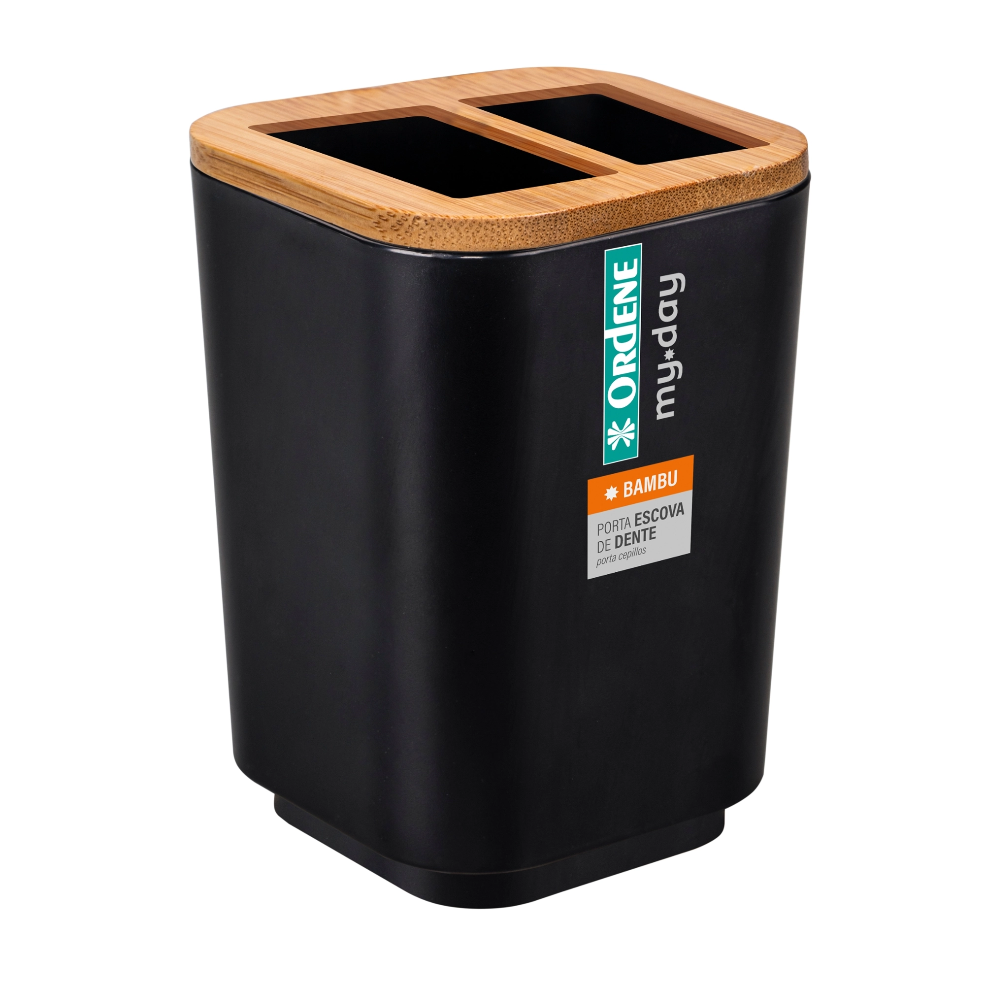 Porta Escova Dente Ordene Preto E Bambu Pl