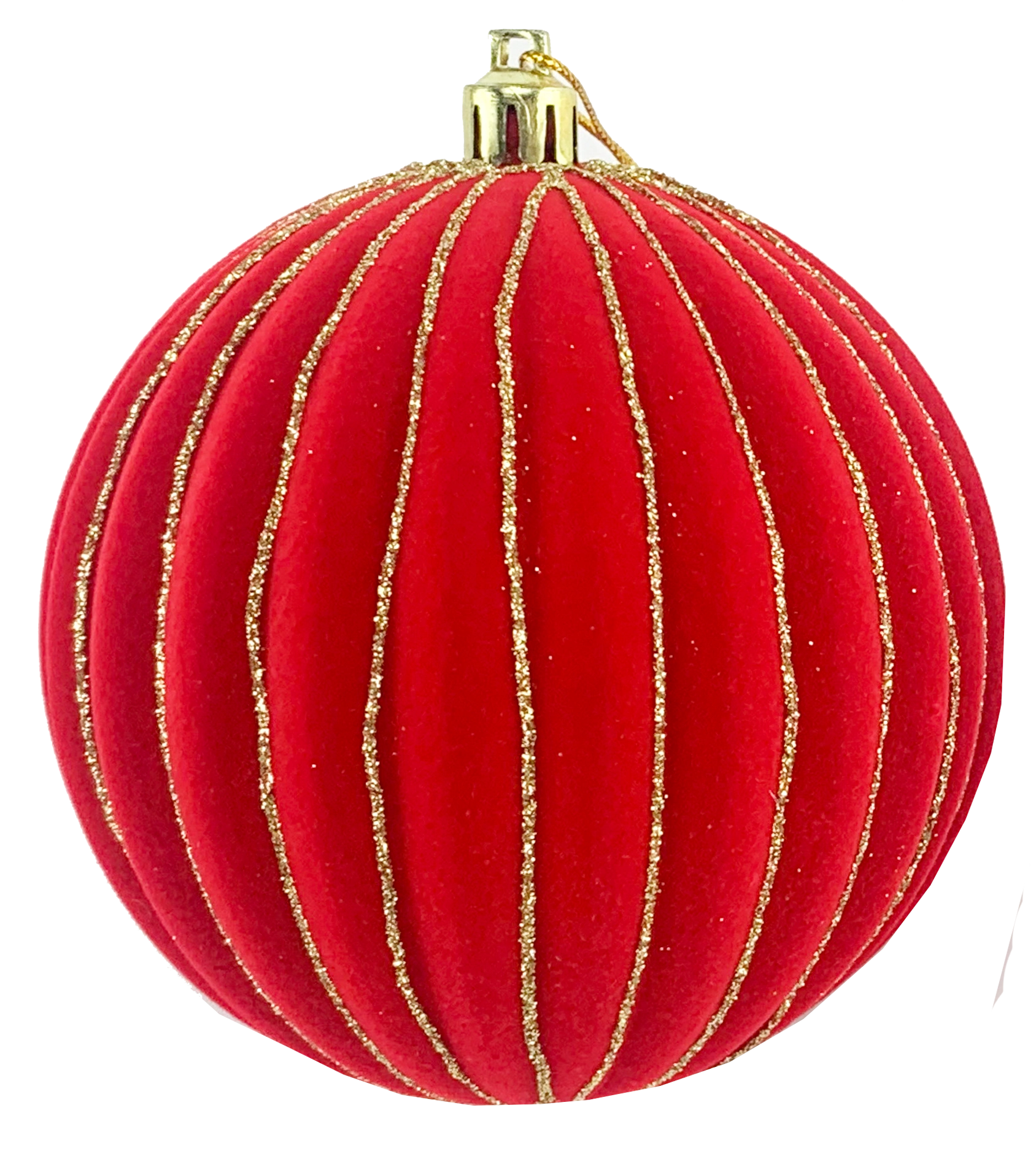Bola Natal Camurca Linhas Vermelho Dourado 10cm 12un Sd3436 Rio Master